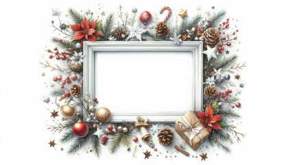 Decorative christmas illustration watercolor background. Free space for text
