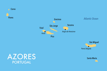 Vector outline map of the Azores Islands of Portugal