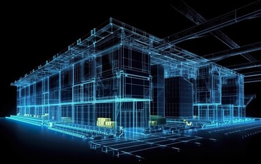 A computer generated image of a building on a black background