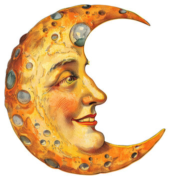 recommend clip art: PNG Halloween moon art vintage face.
