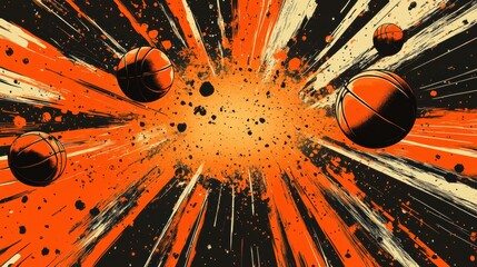 Dynamic basketball explosion in a comic book style background evoking energy and action