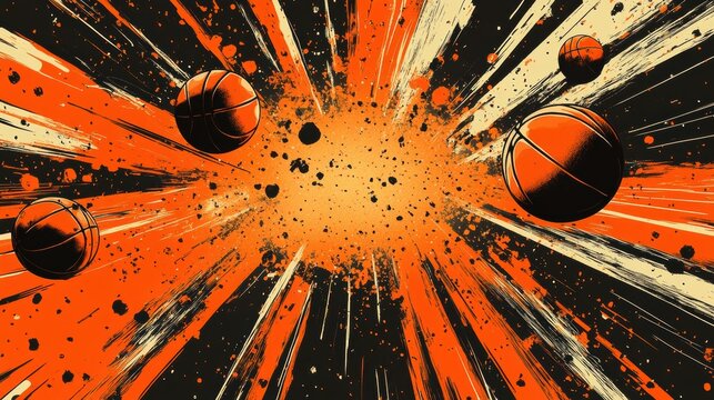 Dynamic basketball explosion in a comic book style background evoking energy and action
