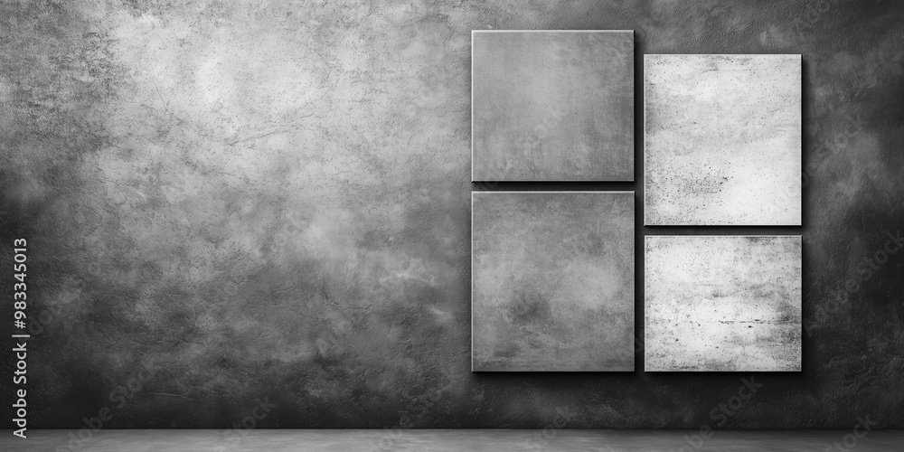 Poster minimalist gray wall with abstract square frames showcasing modern art blending textured tones creat