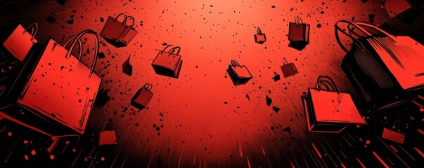 Dynamic Black Friday comic-style background with bold shopping bags capturing the thrill and excitement of retail shopping