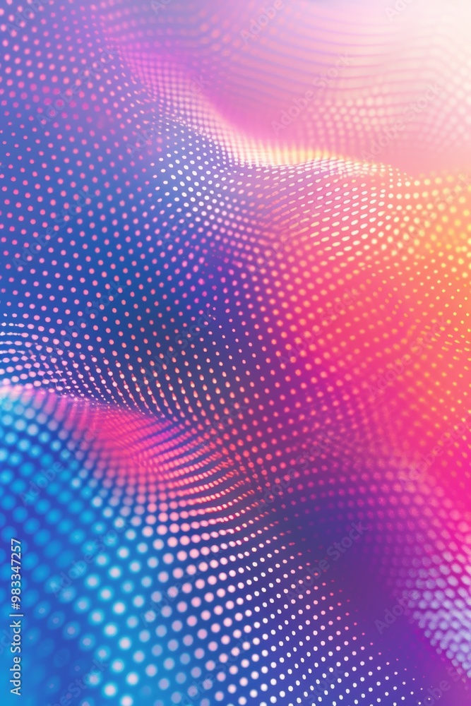 Poster an abstract colorful wave pattern featuring dots and gradients, ideal for modern art and design proj