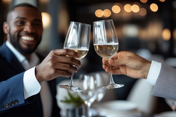 Corporate Success. Diverse Business Professionals Celebrating Achievement with a Toast.