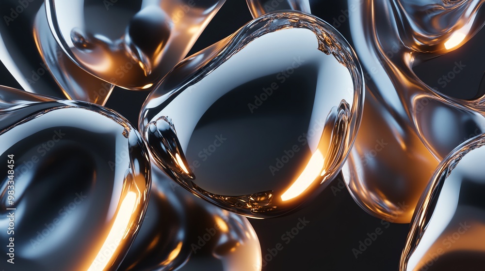 Poster abstract metallic spheres with glowing edges, creating a futuristic and modern design.