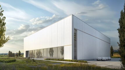 Fototapeta premium A high-tech agricultural facility using white fiber cement siding, designed to reflect sunlight and reduce cooling costs