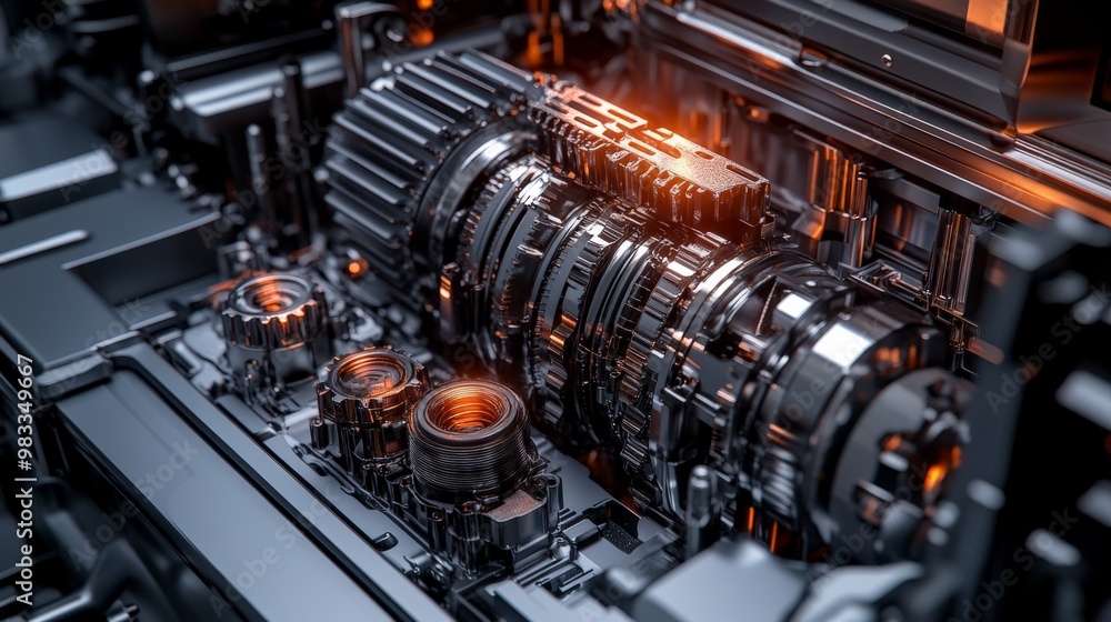 Poster high-resolution image showcasing internal components of an industrial machine with intricate mechani