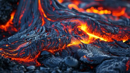 Experience the closeup view of molten lava during a volcanic eruption, feeling the raw power of nature