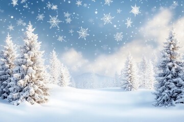 amazing Christmas background with snowy firs winter landscape