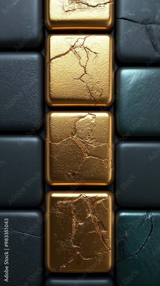 Aufkleber abstract composition featuring shiny gold and cracked black blocks creating striking visual contrast
