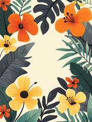 A Frame of Yellow and Orange Flowers and Green Leaves