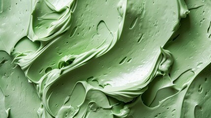 Fototapeta premium Close-up of vibrant green icing with smooth, creamy texture and rich buttery swirls