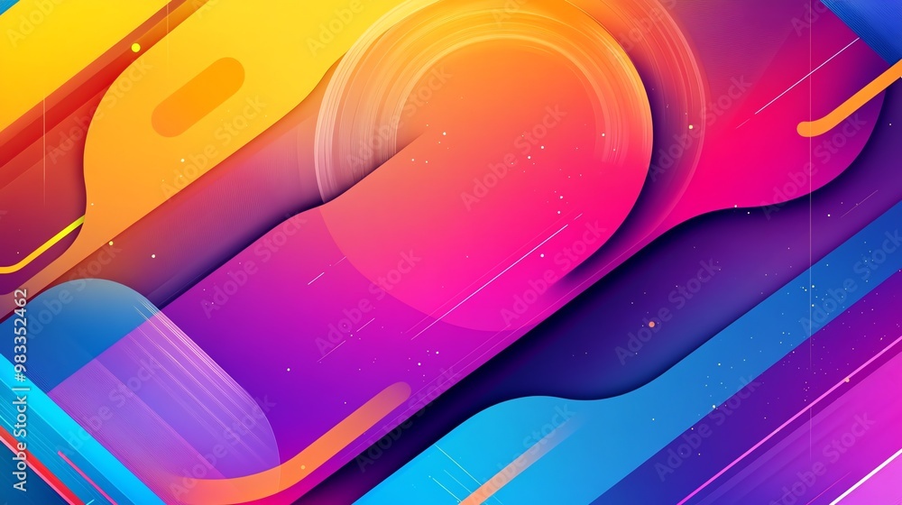Poster abstract, colorful background with overlapping shapes and gradients.