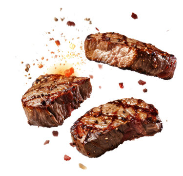 Naklejki PNG Exploding three steaks food meat beef.