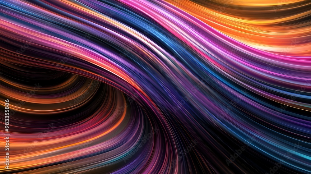 Poster abstract colorful wavy lines form a swirling vortex.