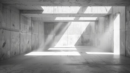 modern concrete room with sunlight from horizontal ceiling