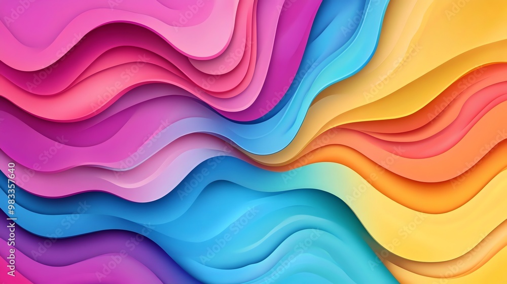 Poster abstract background with layers of colorful wavy paper.