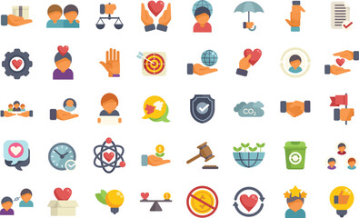 Diverse icon set representing core values such as ethics, sustainability, and social responsibility