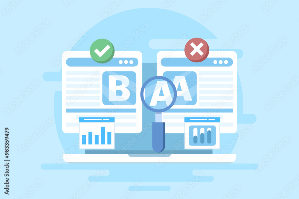 Poster a and b testing concept, ab testing landing page website, ab testing social media ads, ab testing an