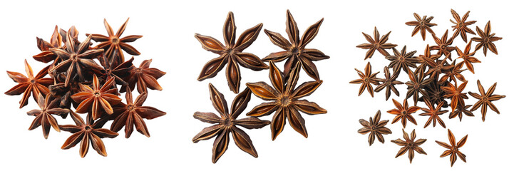 Set of star anise isolated on transparent background