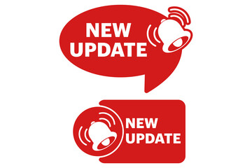 New updated vector icon set, Round Label with New Update Text. New update with bell. Modern banner with notification bell. Announcement for new update. Vector illustration.