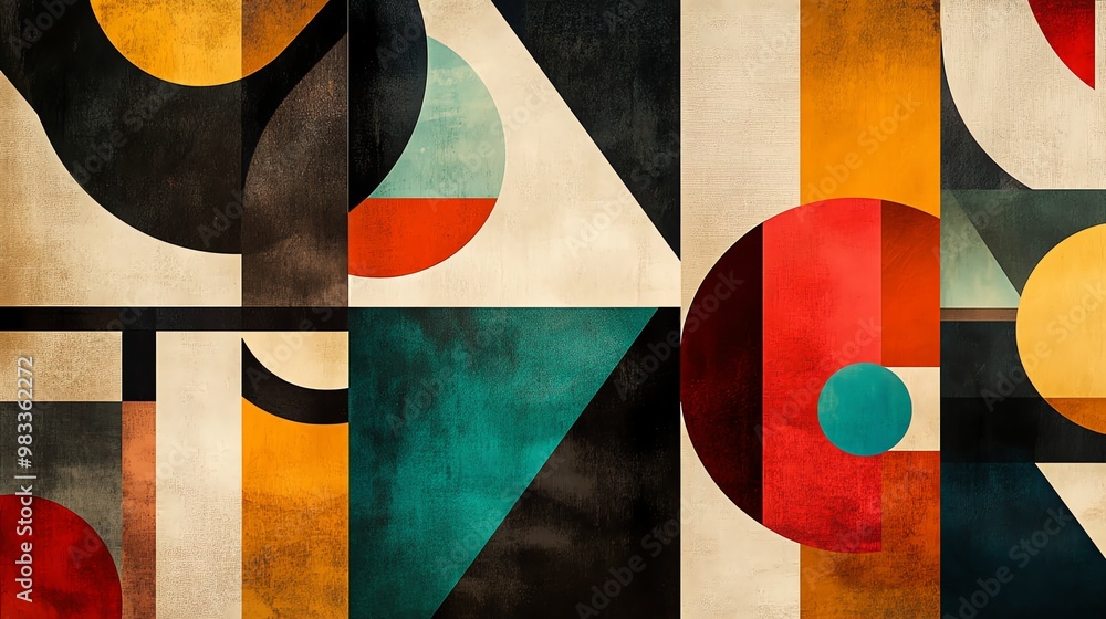 Poster abstract geometric pattern with bold colors and textures.