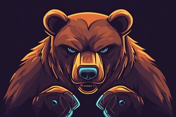 Obraz premium Angry Grizzly Bear with glowing eyes and paws in dark background