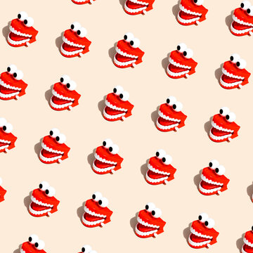 Whimsical pattern of chattering teeth toys