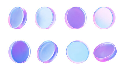 Set of 3D Holographic Coins. Holographic disc-shaped forms can be used for financial banking systems and design projects