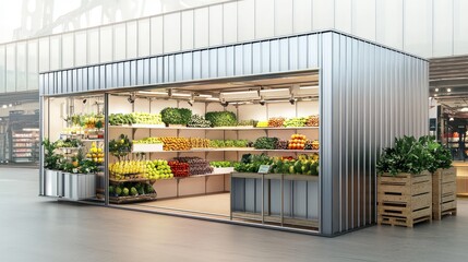A pop-up retail space using interlocking aluminum siding panels, allowing for quick assembly and disassembly, ideal for temporary events and markets