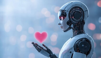 Robot Holding a Glowing Heart, Symbolizing Artificial Intelligence, Empathy, and Emotion