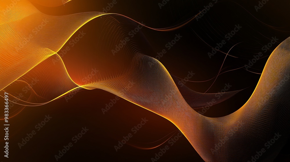 Poster abstract gold wave lines with soft glow on a dark background.
