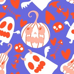 Halloween cute pumpkins seamless monsters pattern for wrapping paper and fabric