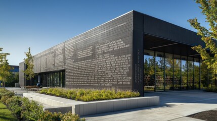 A public library expansion featuring a facade of literary quotes engraved into fiber cement siding, merging art with architecture