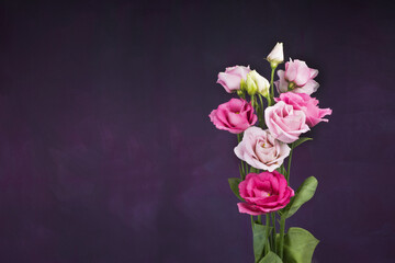 A bouquet of bright and colorful flowers on dark background