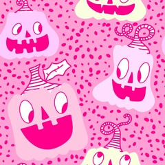 Halloween cute pumpkins seamless monsters pattern for wrapping paper and fabric