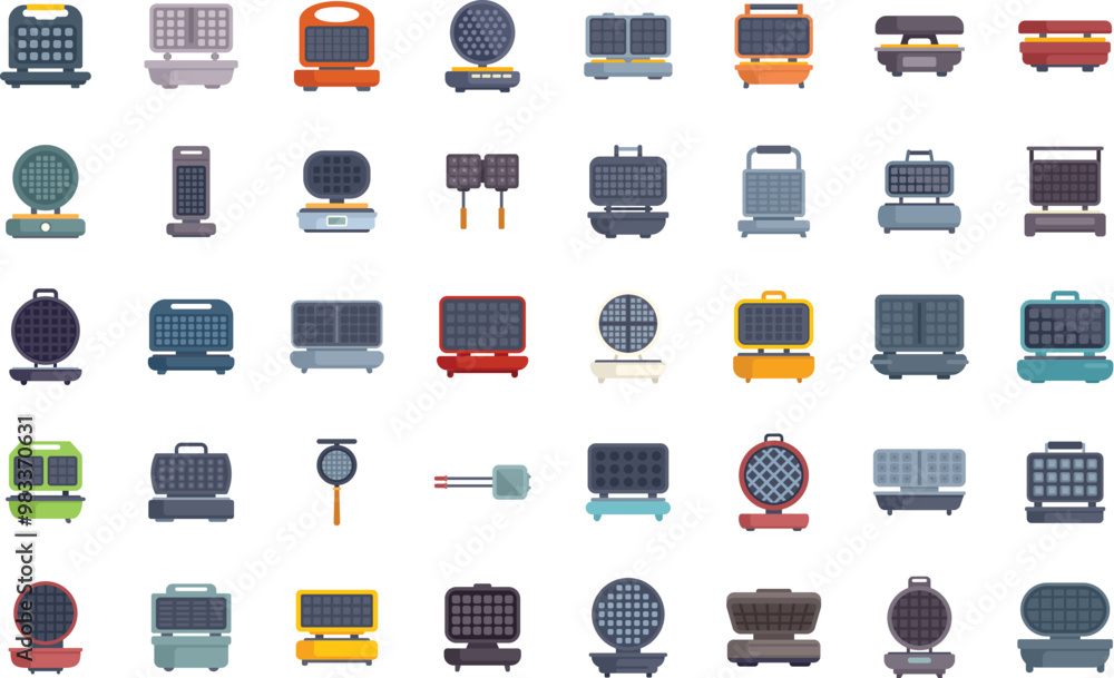 Poster waffle maker machine icon set. isometric set of waffle maker machine vector icons for web design iso