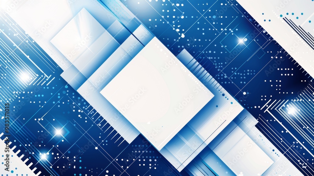 Poster this is an abstract blue geometric background featuring 3d cubes along with sparkling effects that c