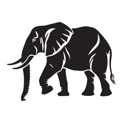 Fototapeta premium Elephant black and white silhouette vector, vector silhouette of an elephant on a white background