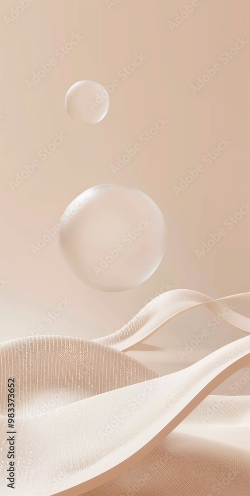 Poster abstract waves featuring soft bubbles and a textured background that evokes a sense of serenity and 