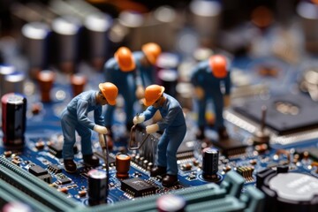 Obraz premium A group of men are working on a computer chip generative ai