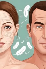 a drawing of a man and a woman with long hair.