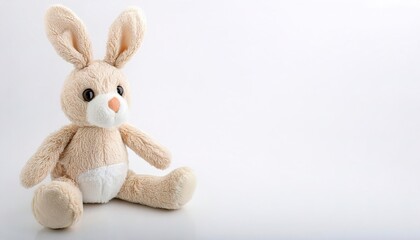 Obraz premium Stuffed animal of a bunny rabbit. cute, adorable, plush, soft, companion friend and night time sleep toy for young boy and girl children. Isolated on white background with copy space
