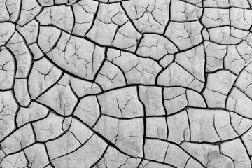 background of a dry land where there was water, where the ground was splitting and cracking in many parts due to lack of water, in black and white, concept of climate change crisis