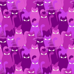 Halloween animals seamless cats witch pattern for wrapping paper