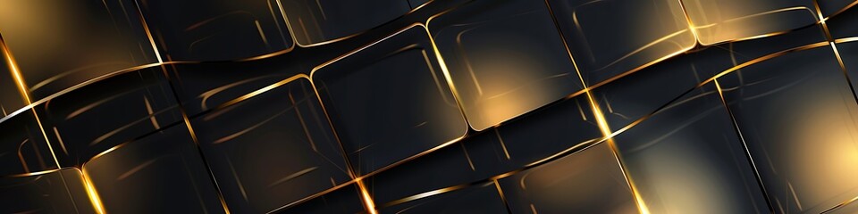 Luxury abstract background with gold lines, shadows, and transparent squares. Geometric shapes and rounded square patterns for modern banner design.