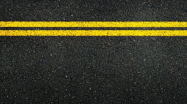 A top-down view of an asphalt road with yellow lines