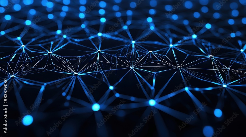 Poster abstract blue network connection dots lines background